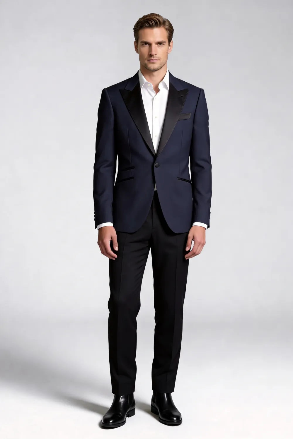 Men's Navy Blue Peak Lapel Tuxedo 2-Piece Suit