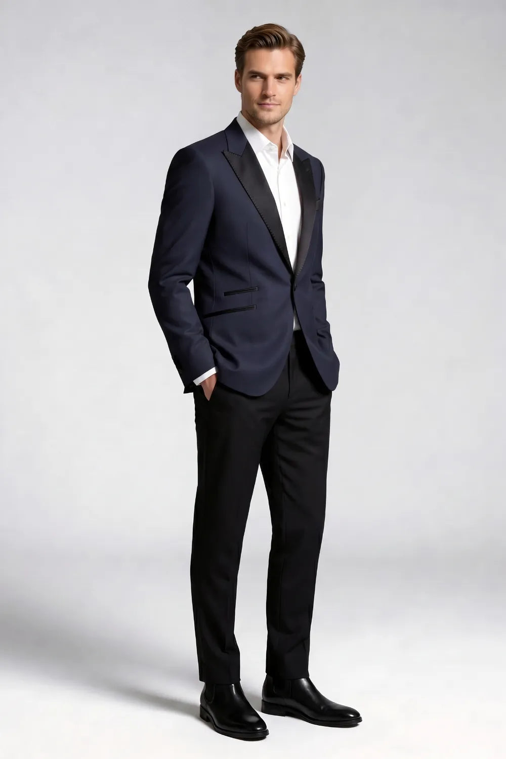 Men's Navy Blue Peak Lapel Tuxedo 2-Piece Suit