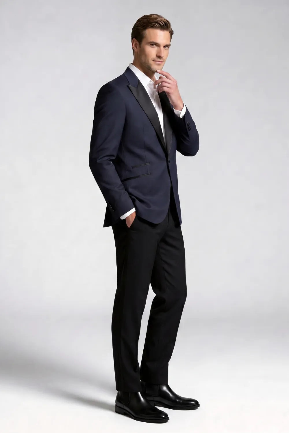 Men's Navy Blue Peak Lapel Tuxedo 2-Piece Suit
