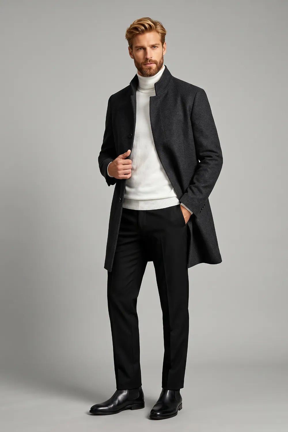 Men's Tailored Black Formal Officer Coat