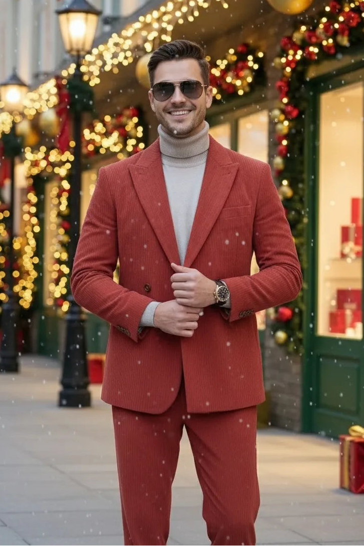 Men's Winter Corduroy Look Prom 2 Piece Suits
