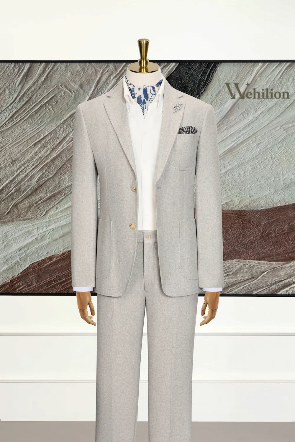 Men's Grey Daily Herringbone 2 Piece Suit