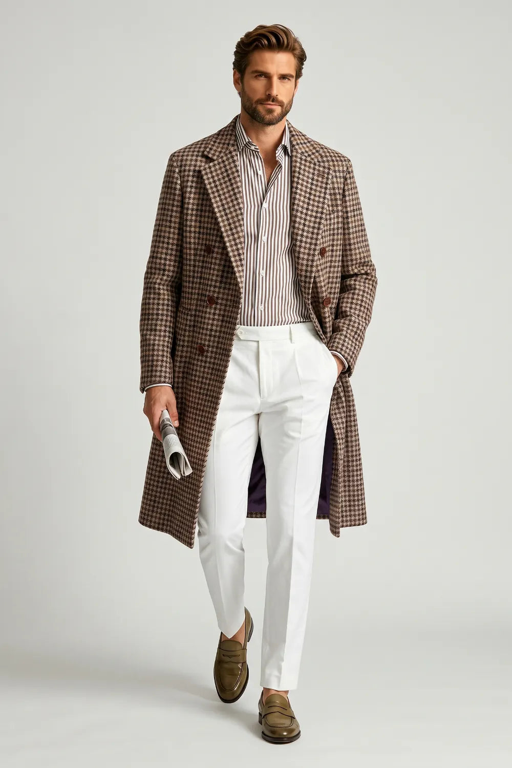 mens dress coat brown Men's Houndstooth Double-Breasted Overcoat Dress Size:16 Diane Von Furstenberg Releases Rest Is For Photography recent