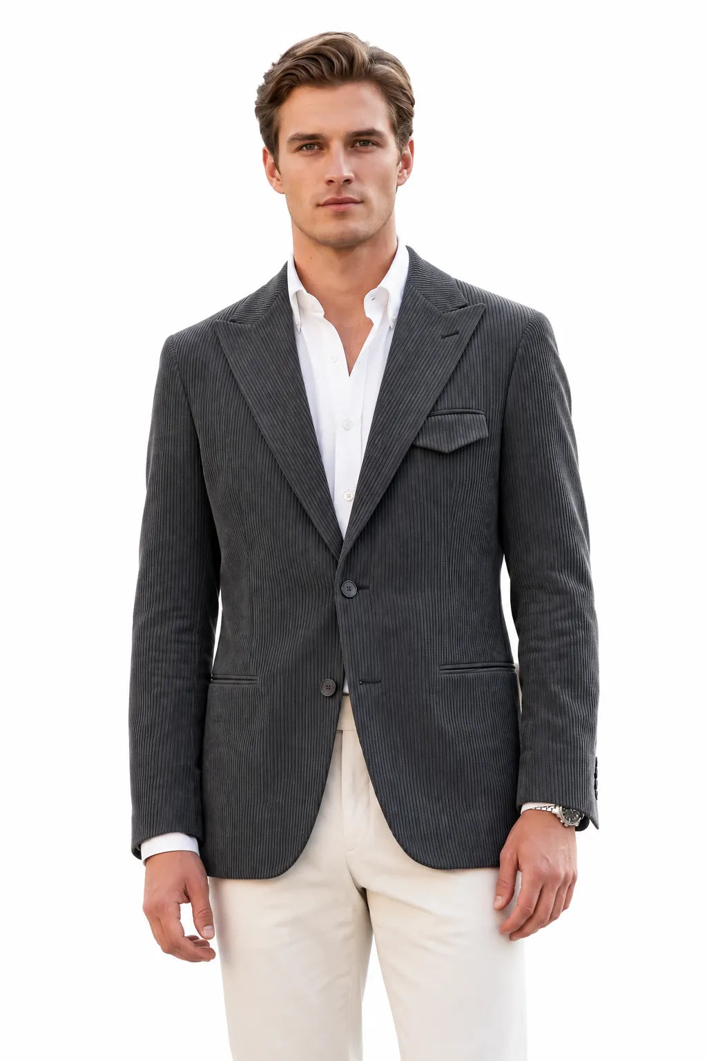 Men's Tailored Corduroy Peak Lapel 2 Piece Suit