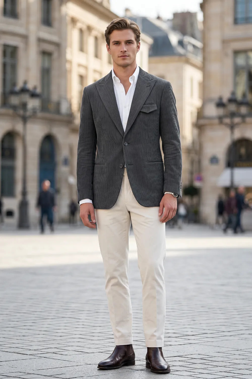 Men's Tailored Corduroy Peak Lapel 2 Piece Suit