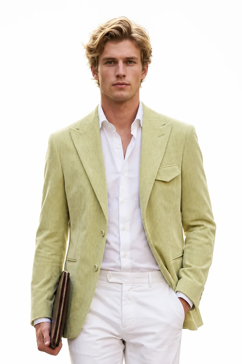 Men's Tailored Corduroy Peak Lapel 2 Piece Suit