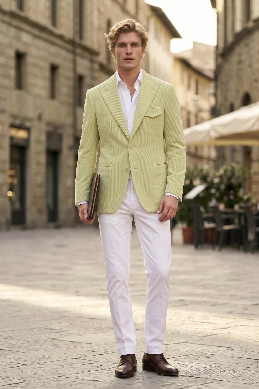 Men's Tailored Corduroy Peak Lapel 2 Piece Suit