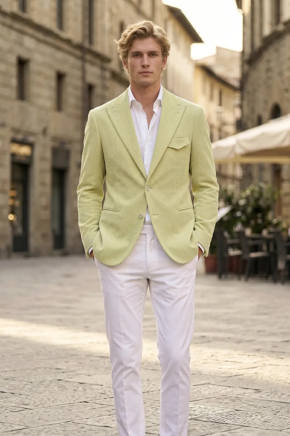 Men's Tailored Corduroy Peak Lapel 2 Piece Suit