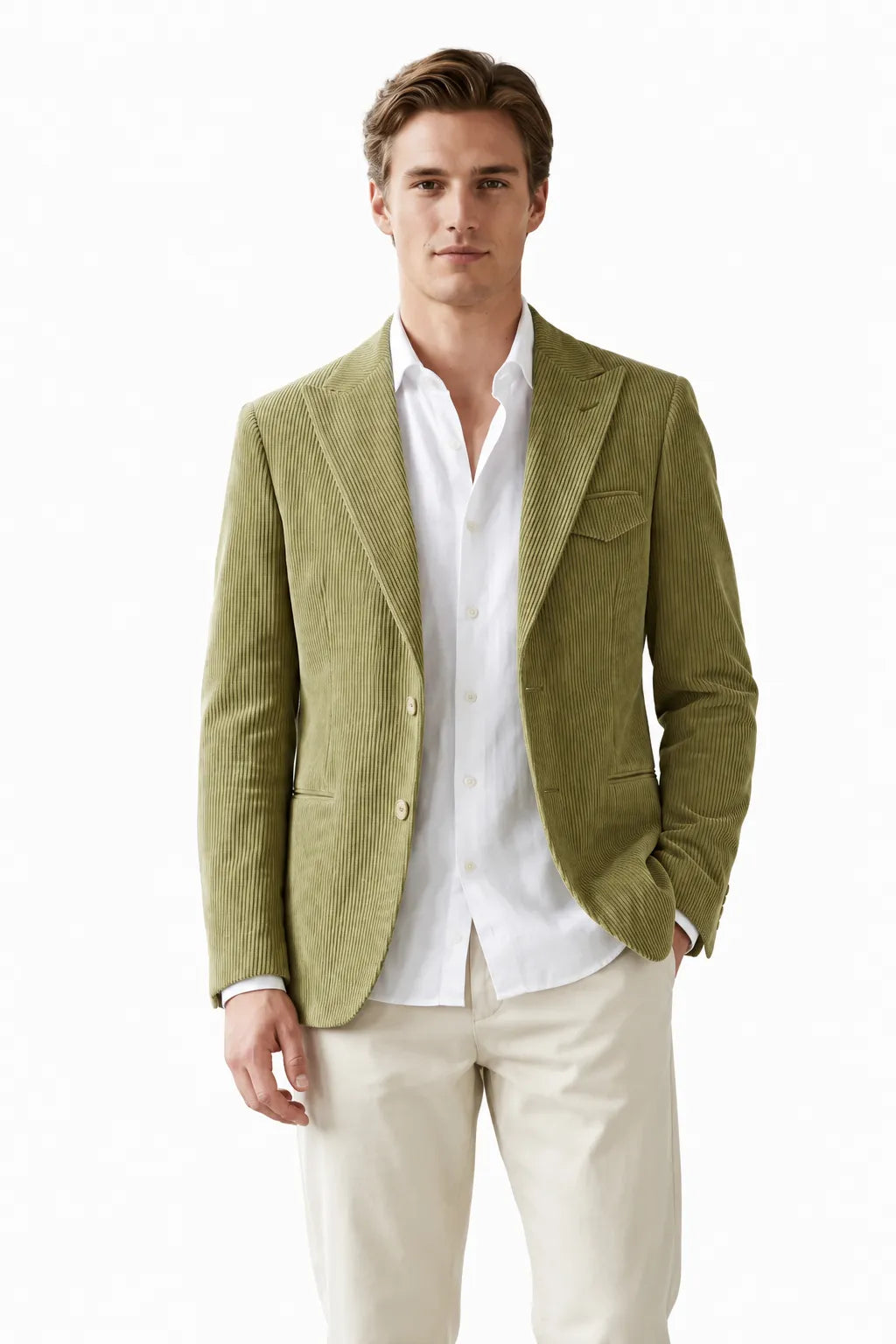 Men's Tailored Corduroy Peak Lapel 2 Piece Suit