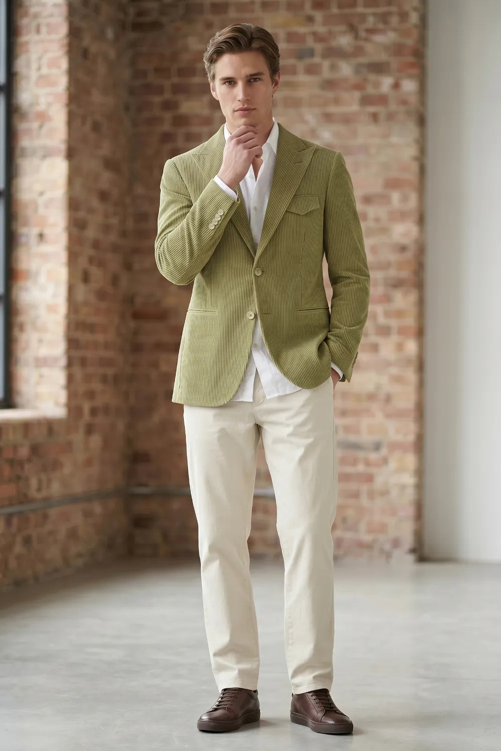 Men's Tailored Corduroy Peak Lapel 2 Piece Suit