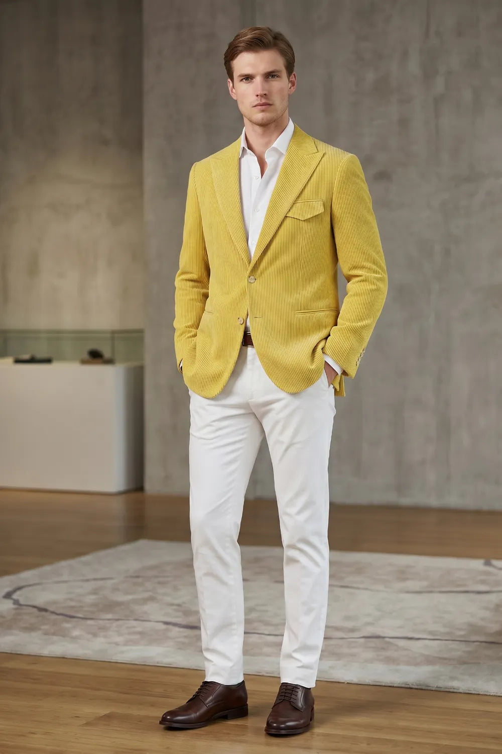 Men's Tailored Corduroy Peak Lapel 2 Piece Suit