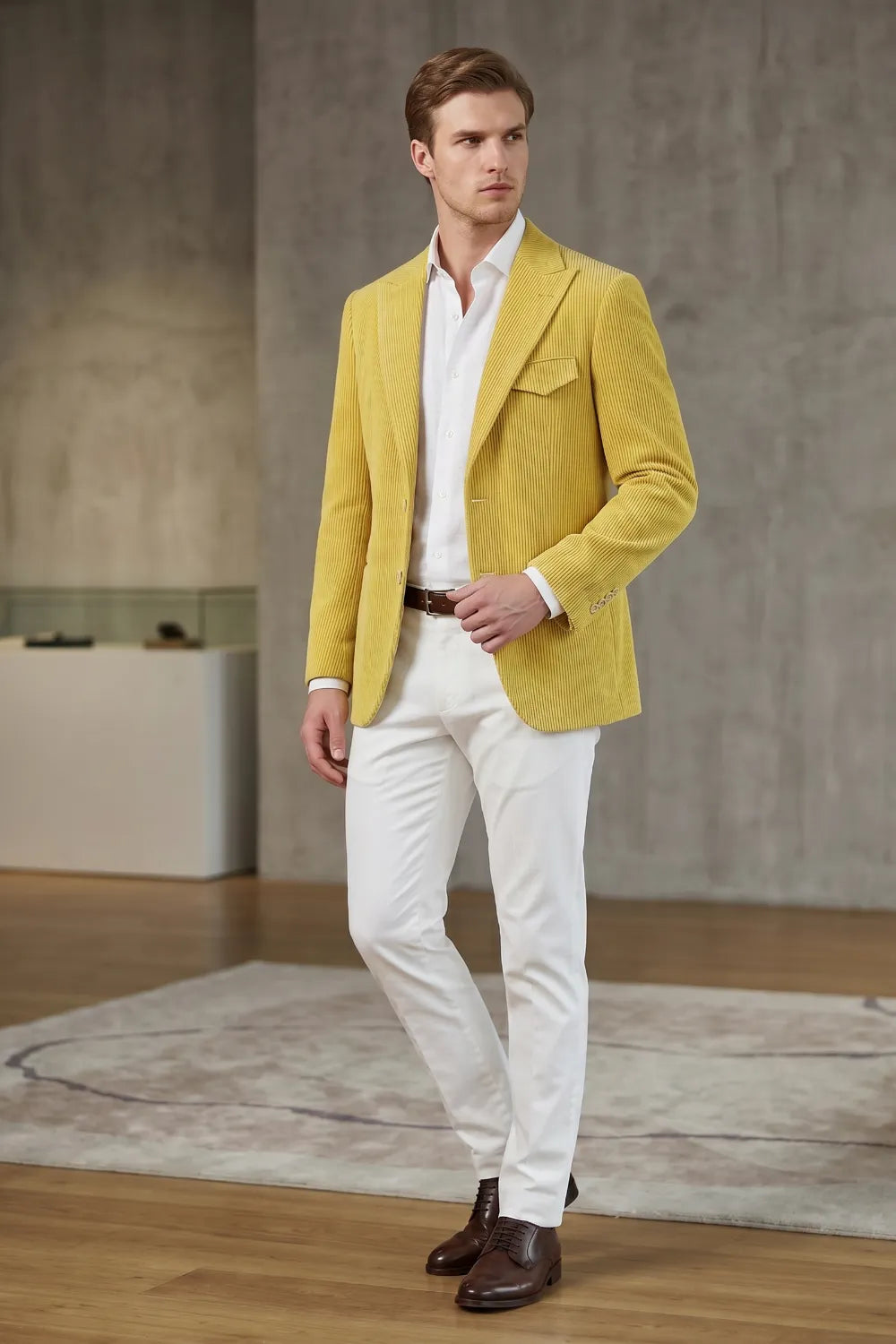 Men's Tailored Corduroy Peak Lapel 2 Piece Suit