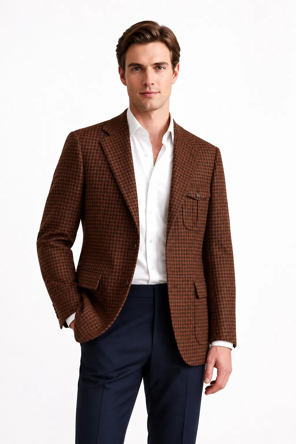 Men's Houndstooth Notch Lapel 2 Piece Suit