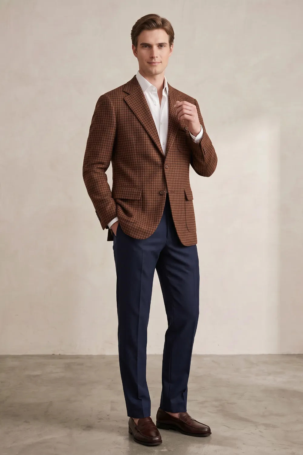 Men's Houndstooth Notch Lapel 2 Piece Suit