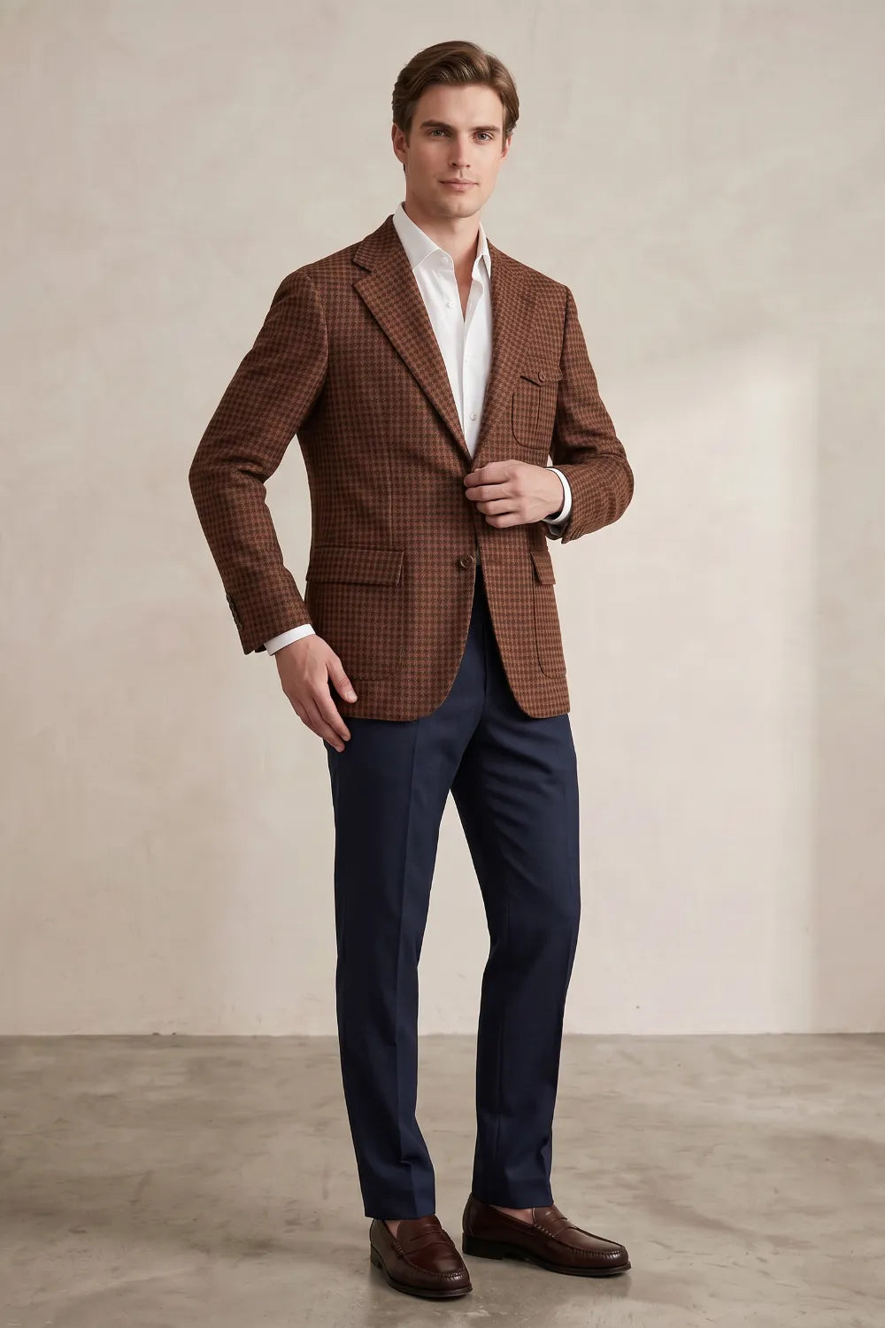 Men's Houndstooth Notch Lapel 2 Piece Suit