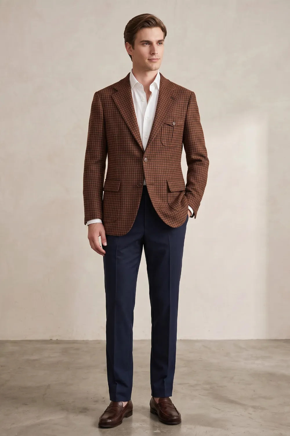 Men's Houndstooth Notch Lapel 2 Piece Suit