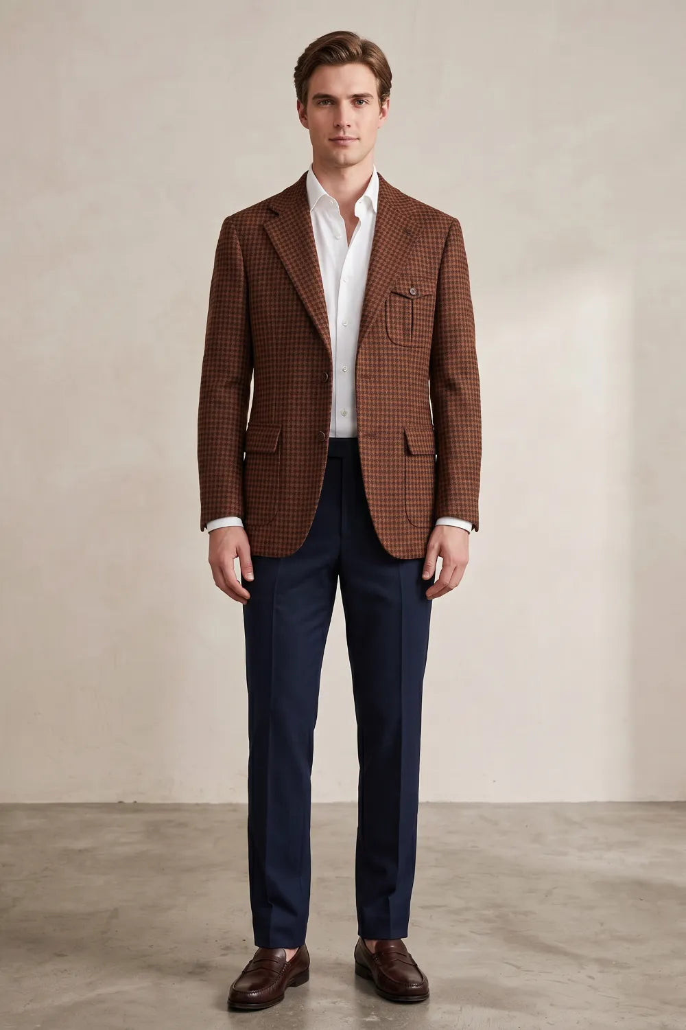 Men's Houndstooth Notch Lapel 2 Piece Suit