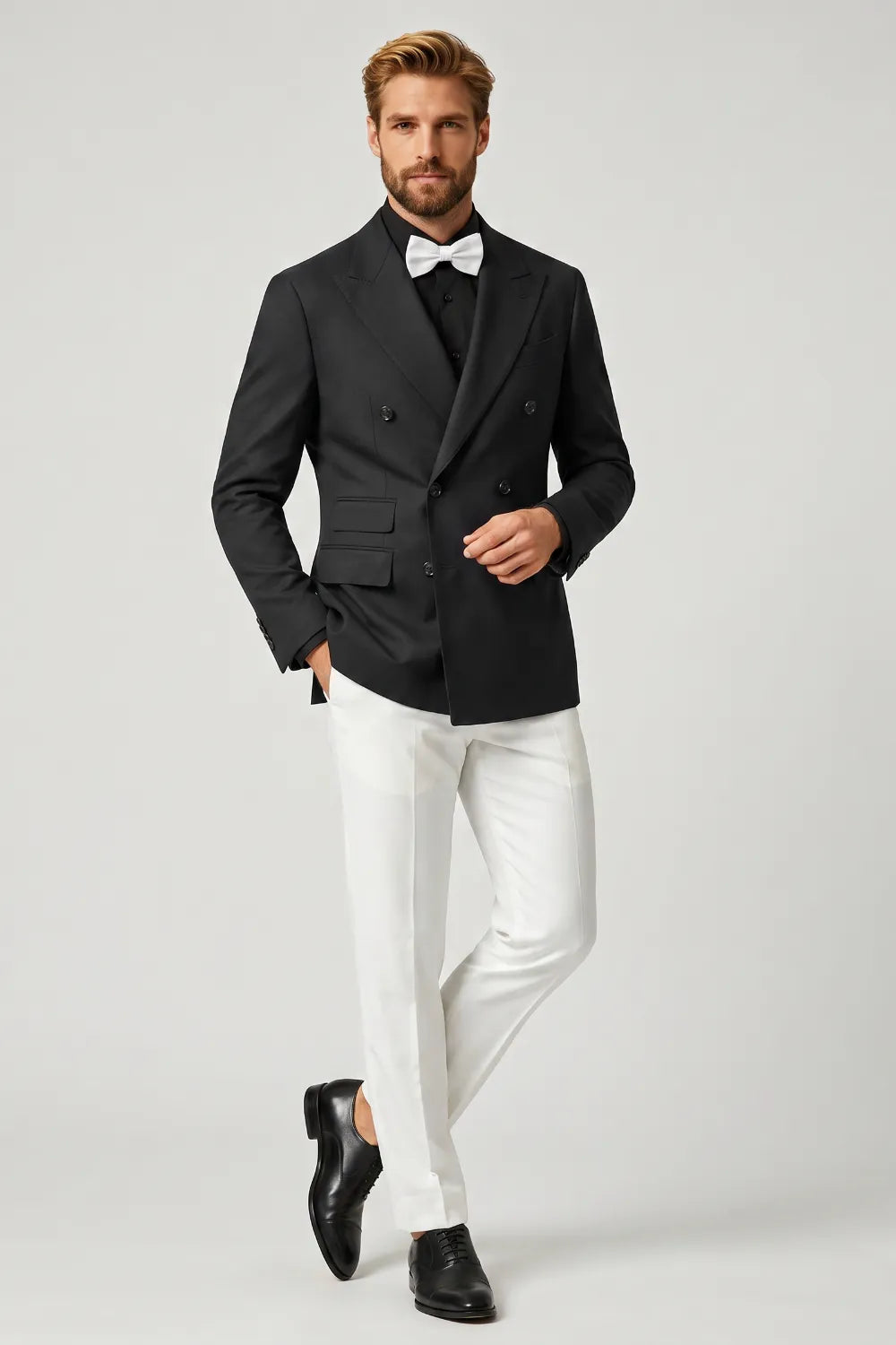 Men's Black Double Breasted Contrast 2 Piece Suit