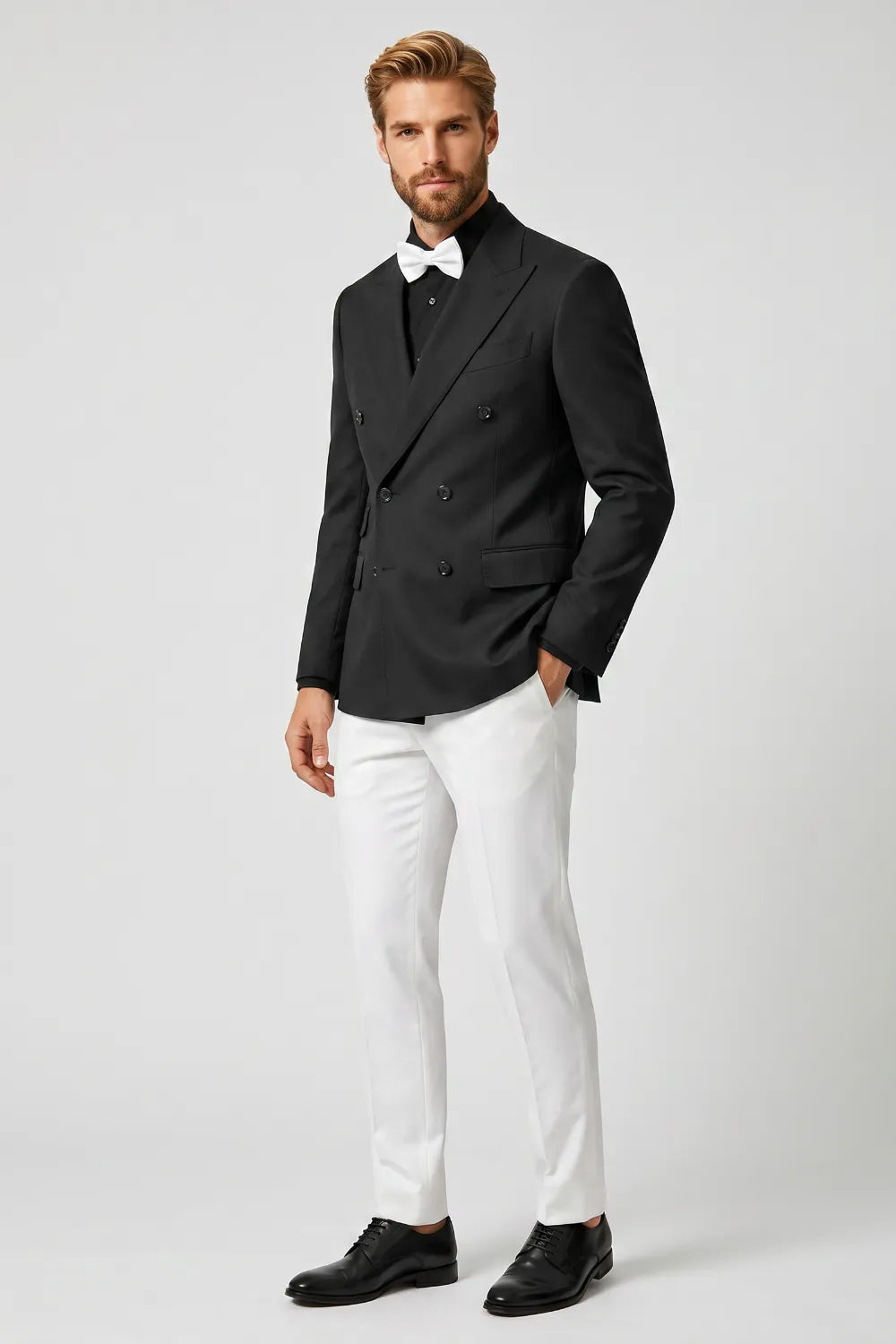 Men's Black Double Breasted Contrast 2 Piece Suit
