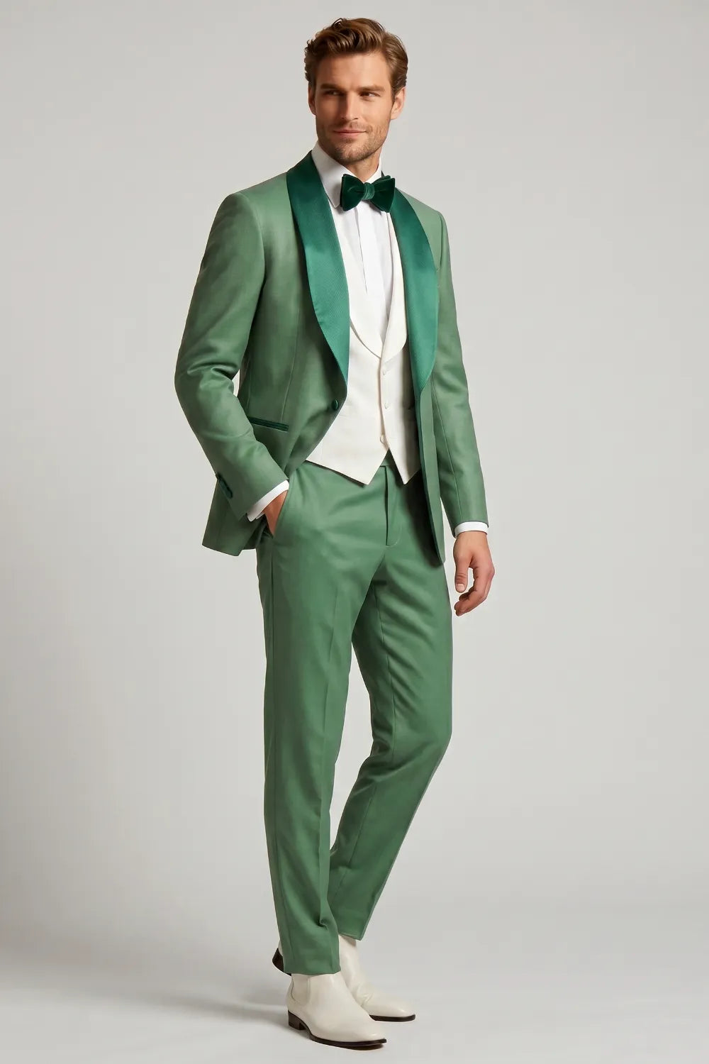 Men's Green Linen Blend Shawl Lapel Suit