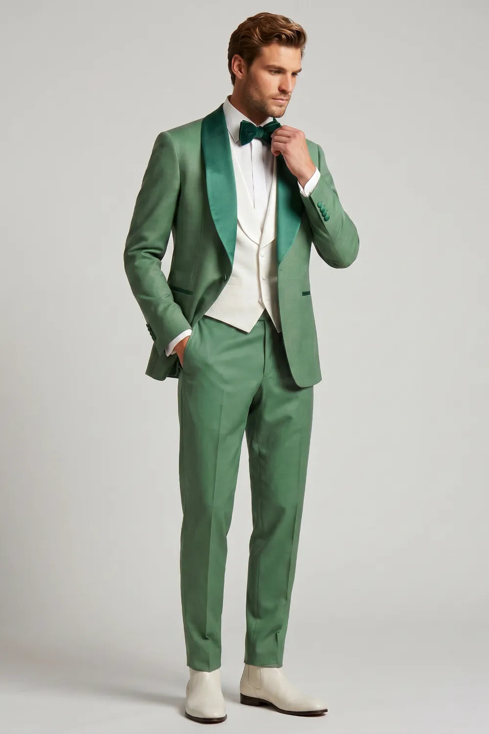 Men's Green Linen Blend Shawl Lapel Suit