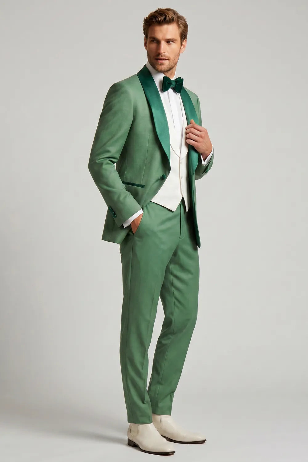 Men's Green Linen Blend Shawl Lapel Suit