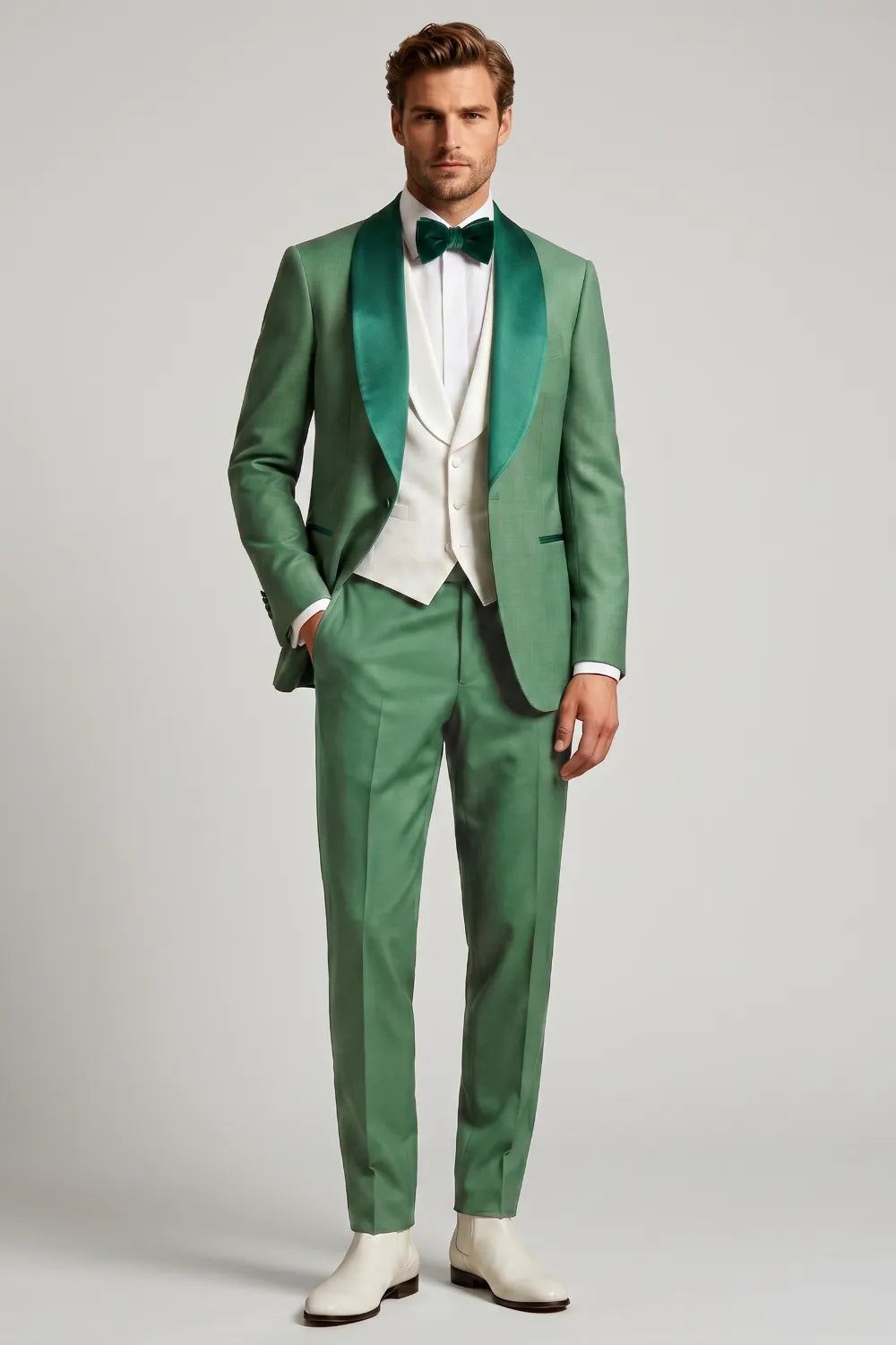 Men's Green Linen Blend Shawl Lapel Suit
