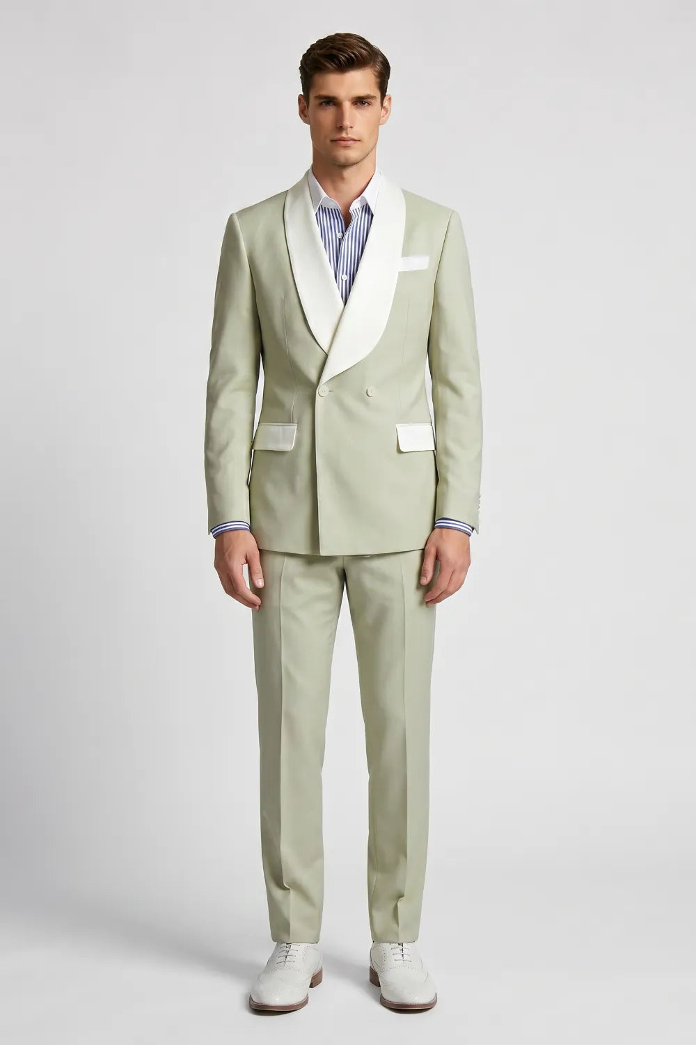 Men's Sage Green Double Breasted Shawl Lapel Suit