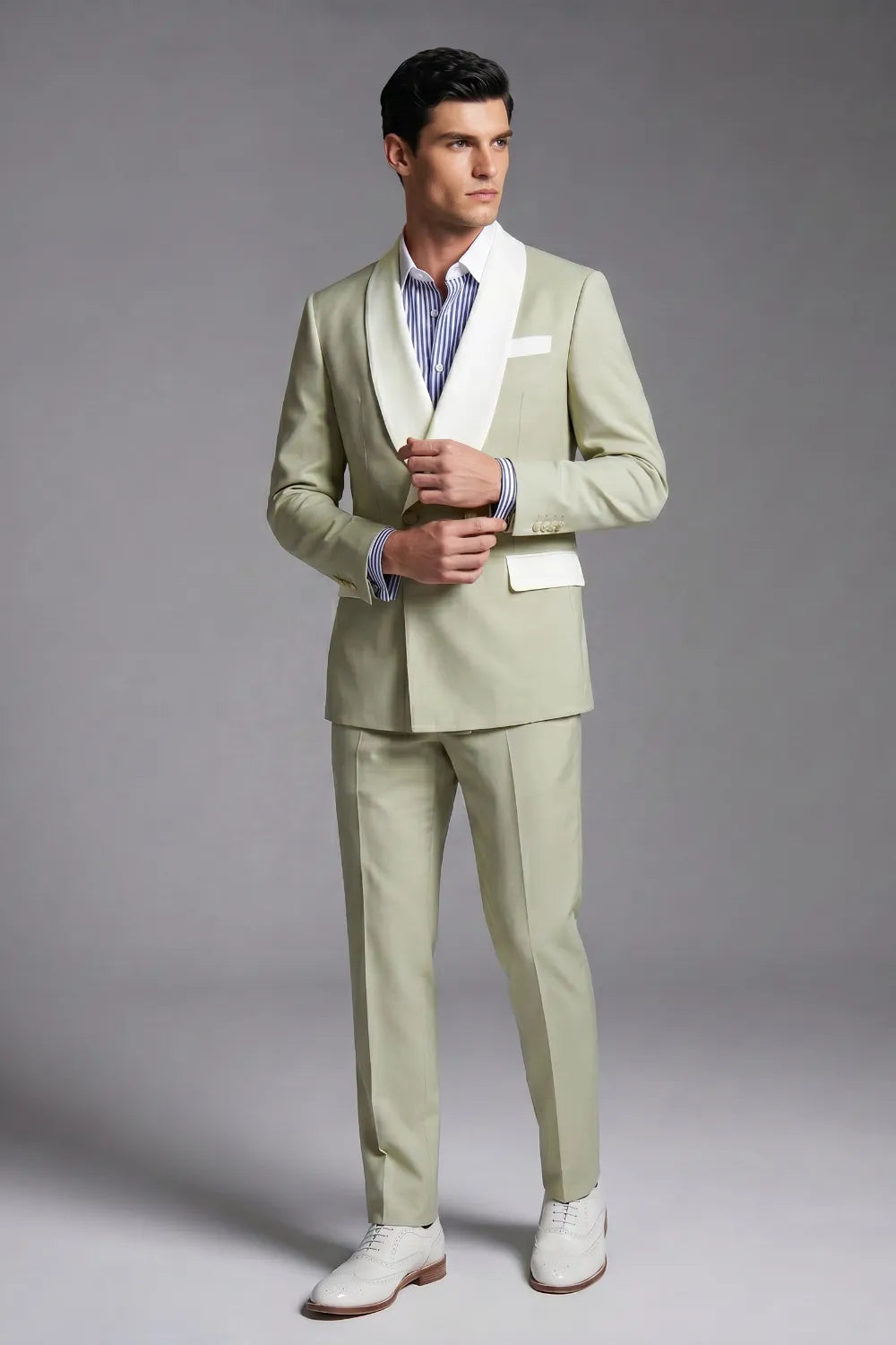 Men's Sage Green Double Breasted Shawl Lapel Suit