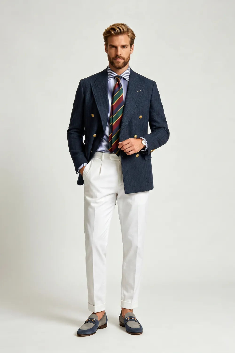 Men's Navy Double Breasted Gold Button 2 Piece Suit