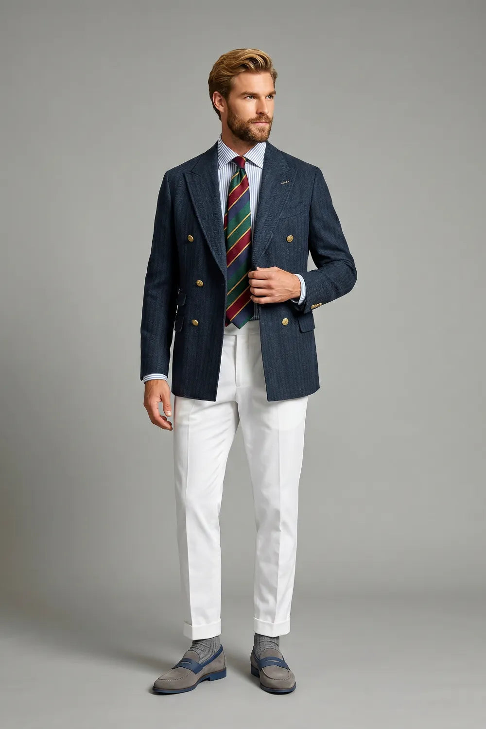 Men's Navy Double Breasted Gold Button 2 Piece Suit