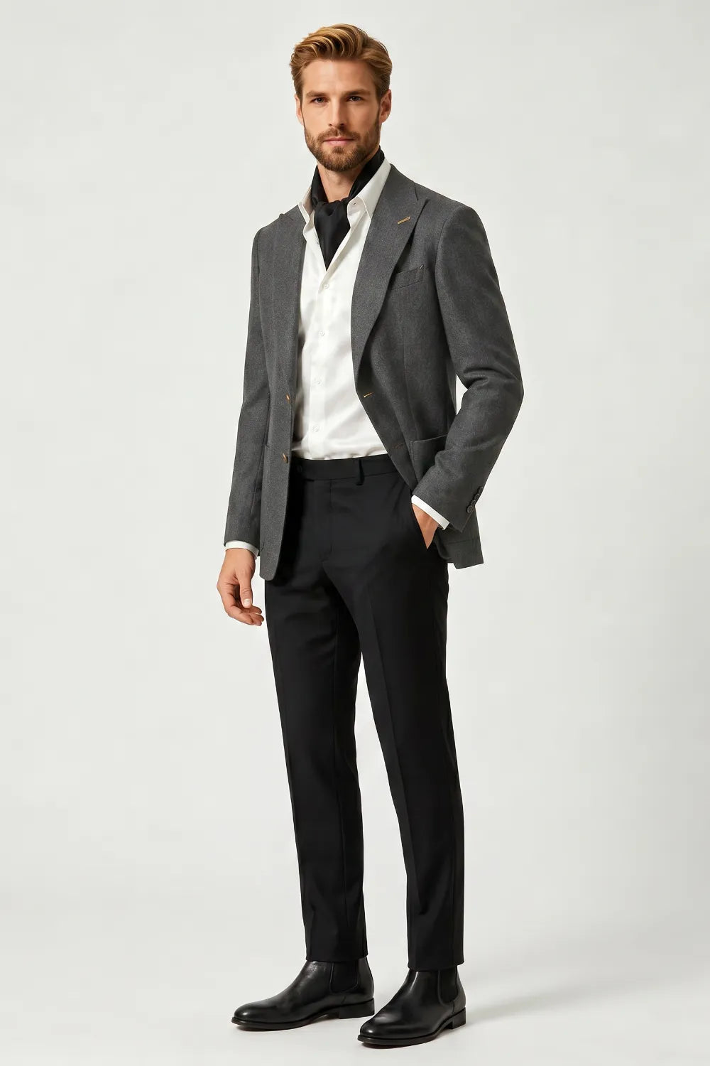 Men's Charcoal Gray Textured Peak Lapel 2 Piece Suit