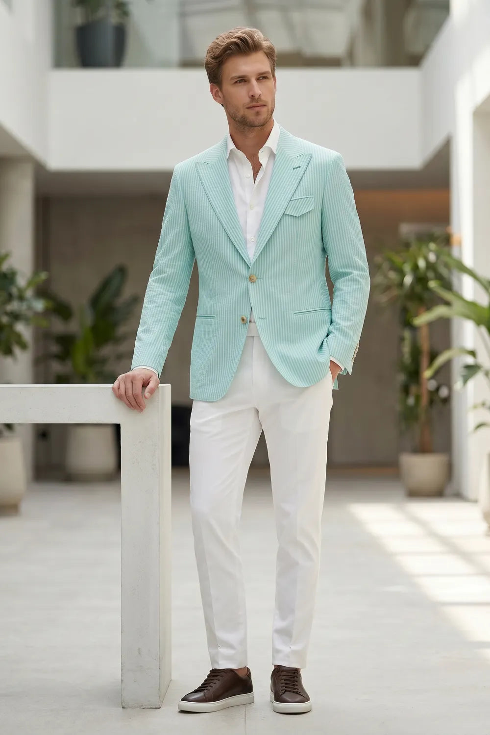 Men's Modern Single-Breasted Pinstripe 2 Piece Suit
