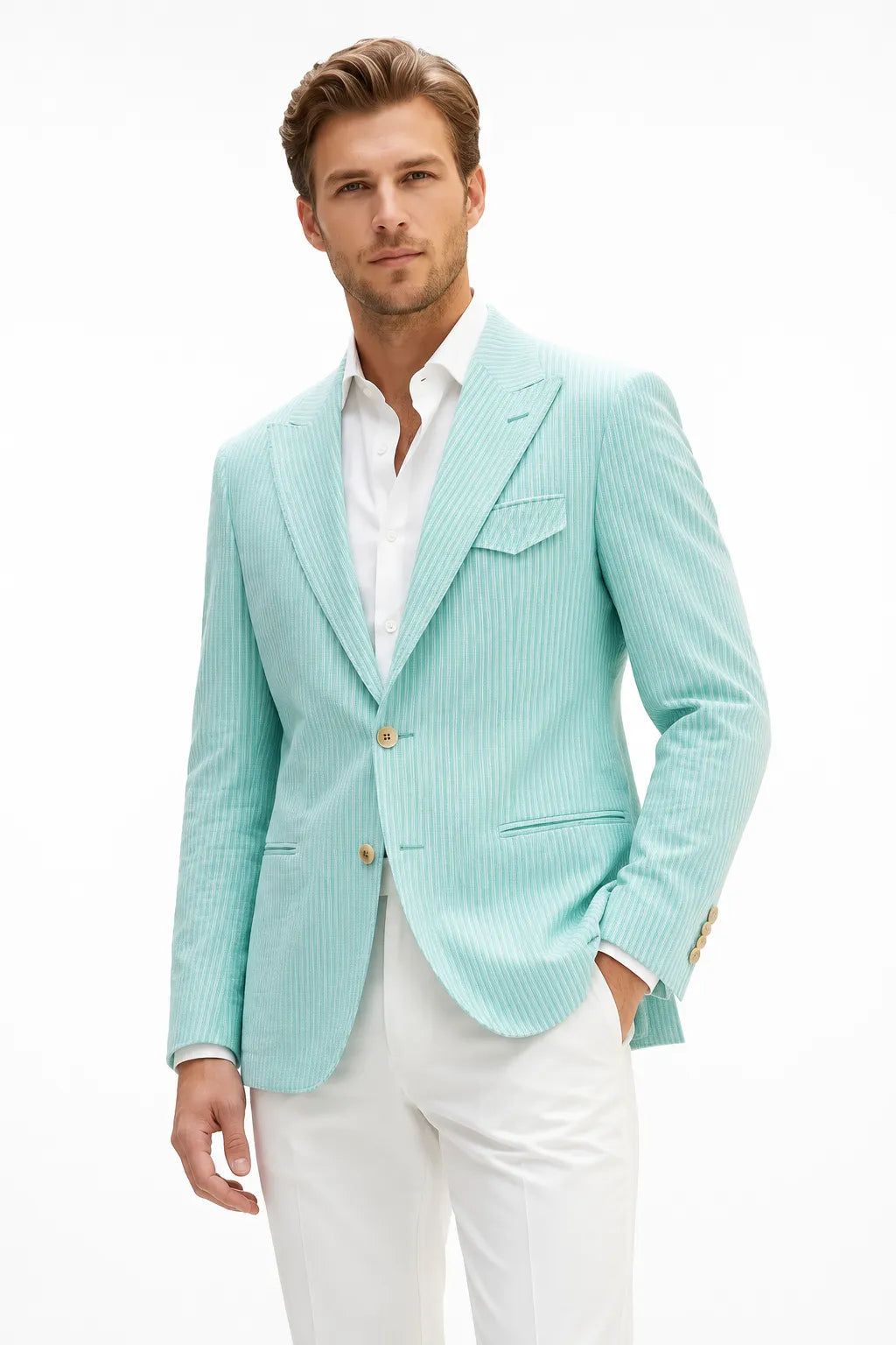 Men's Modern Single-Breasted Pinstripe 2 Piece Suit