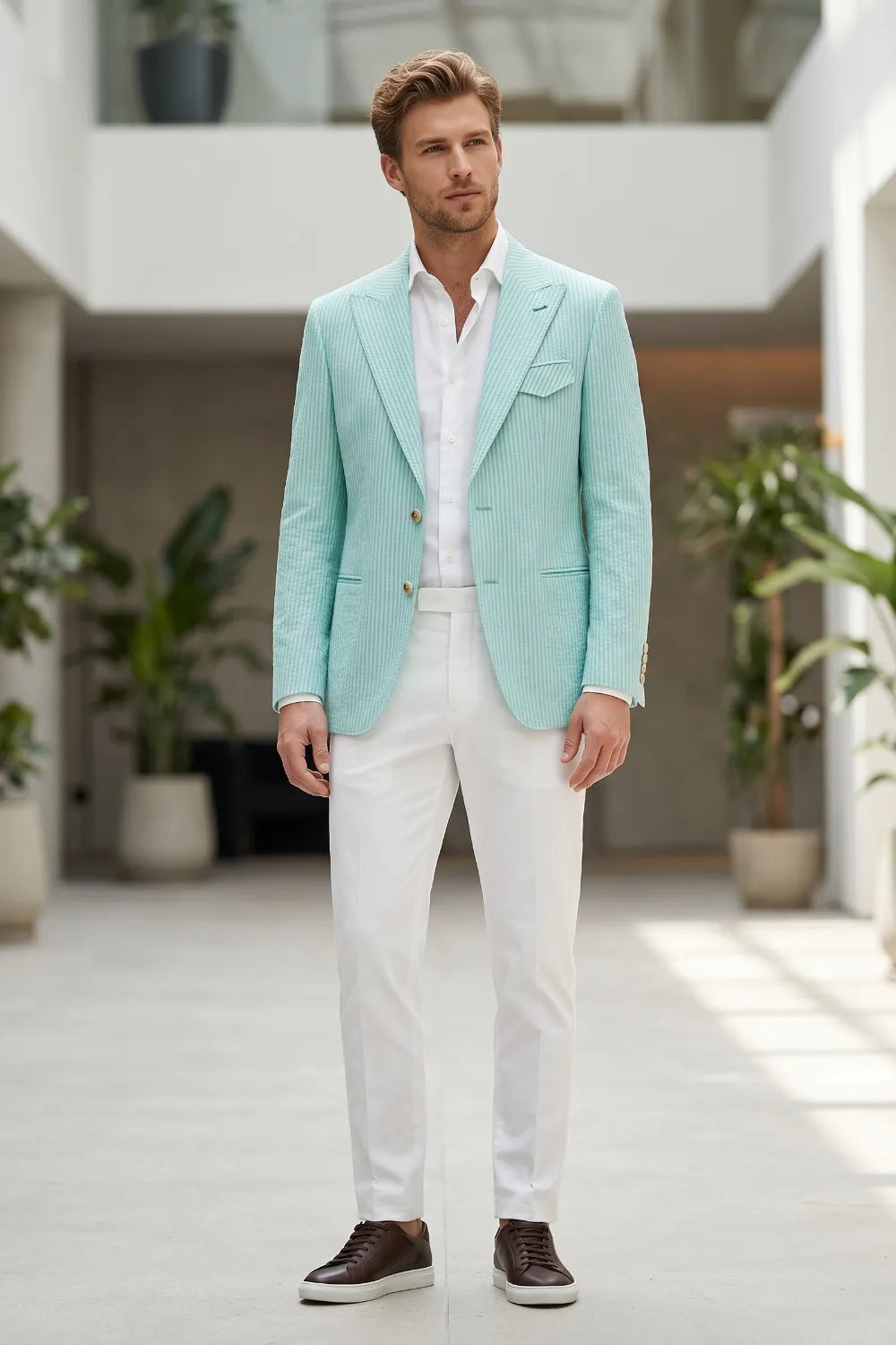 Men's Modern Single-Breasted Pinstripe 2 Piece Suit