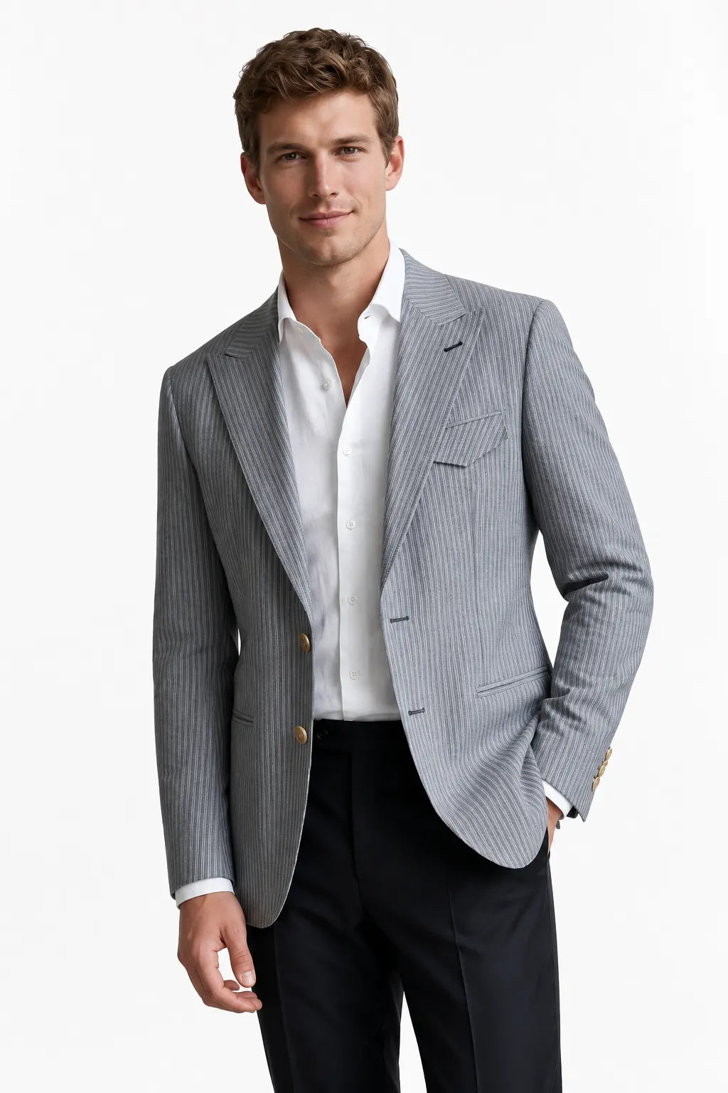 Men's Modern Single-Breasted Pinstripe 2 Piece Suit