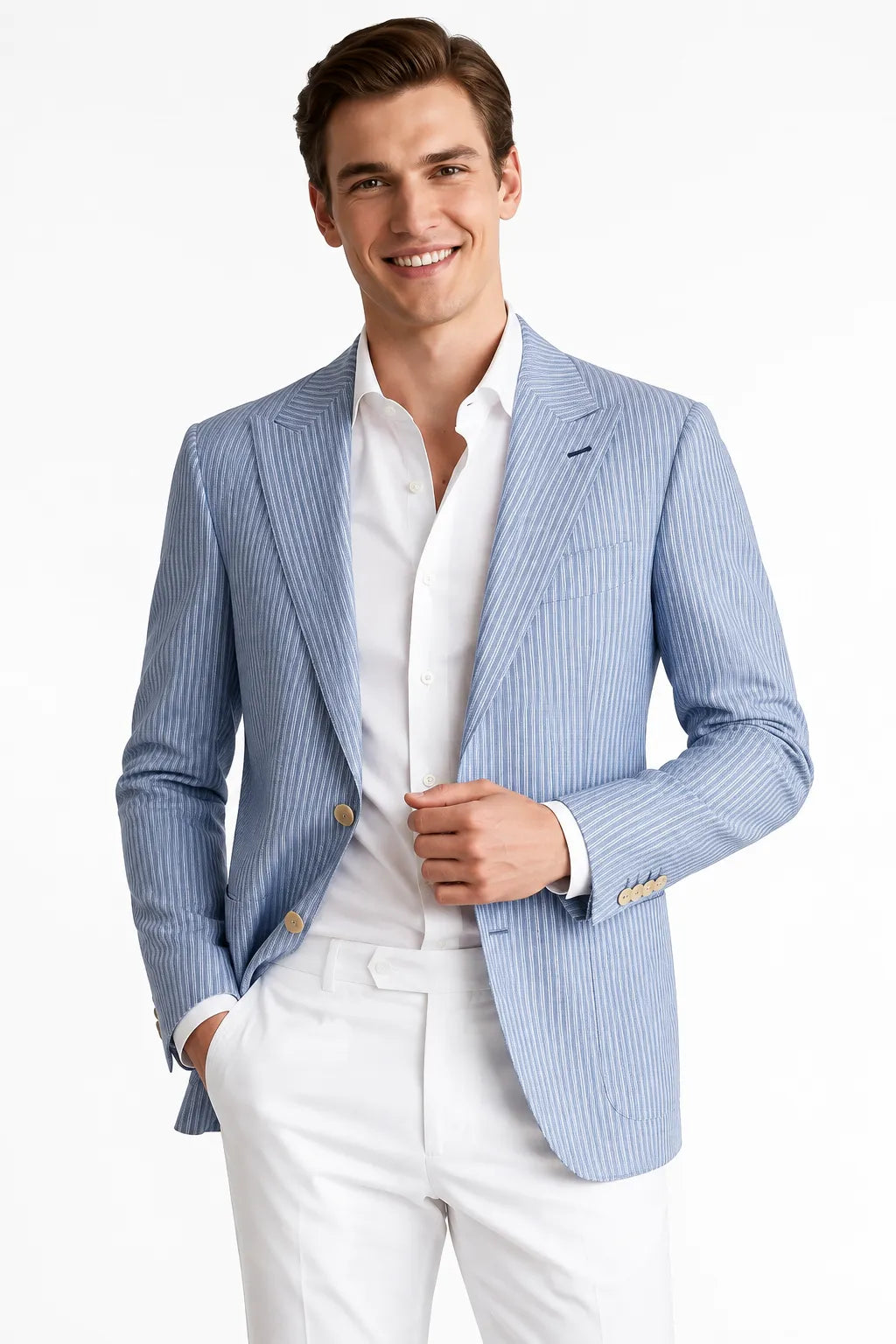 Men's Modern Single-Breasted Pinstripe 2 Piece Suit