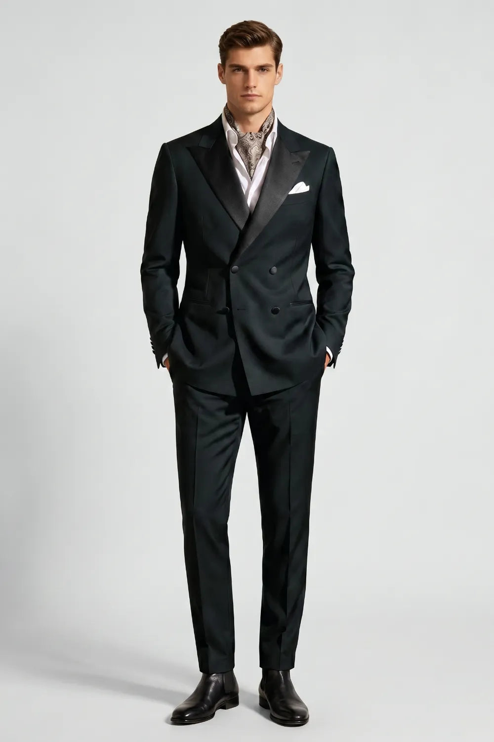 Men's Dark Green Double Breasted Peak Lapel 2-Piece Tuxedo Suit