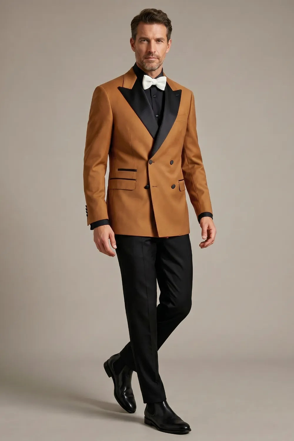 Men's Brown Peak Lapel Double Breasted 2-Piece Tuxedo Suit