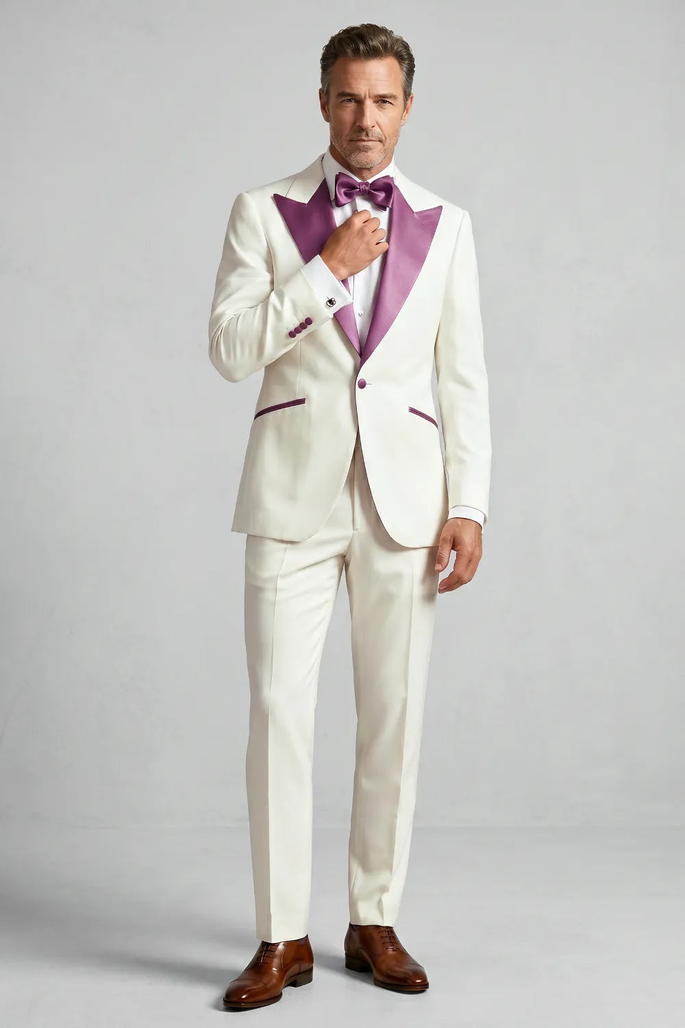 Men's White Purple Peak Lapel 2-Piece Tuxedo Suit