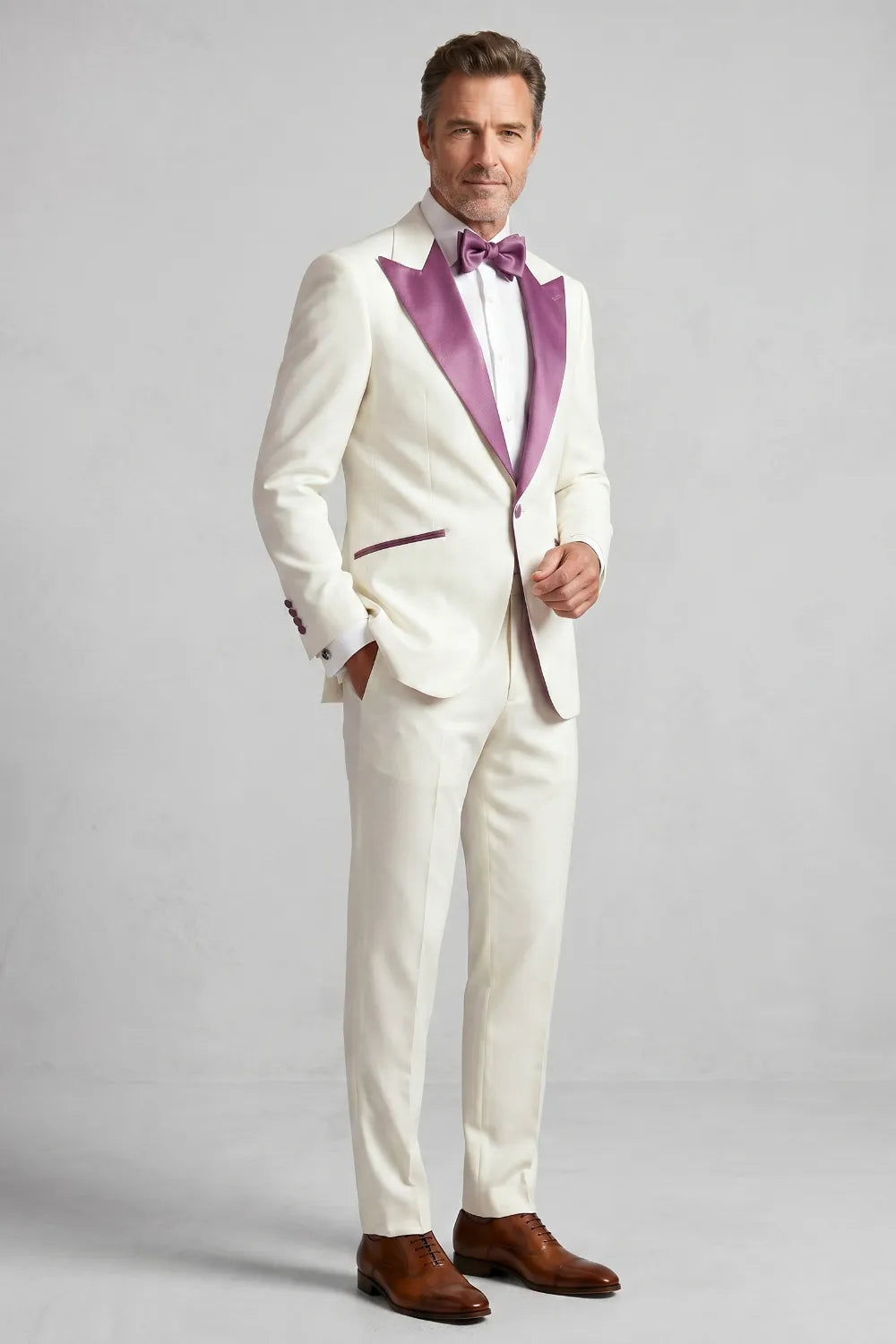 Men's White Purple Peak Lapel 2-Piece Tuxedo Suit