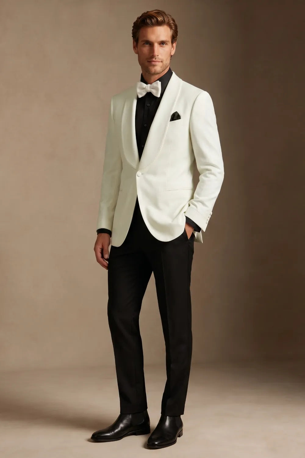Men's White Shawl Lapel Slim Fit 2-Piece Tuxedo Suit