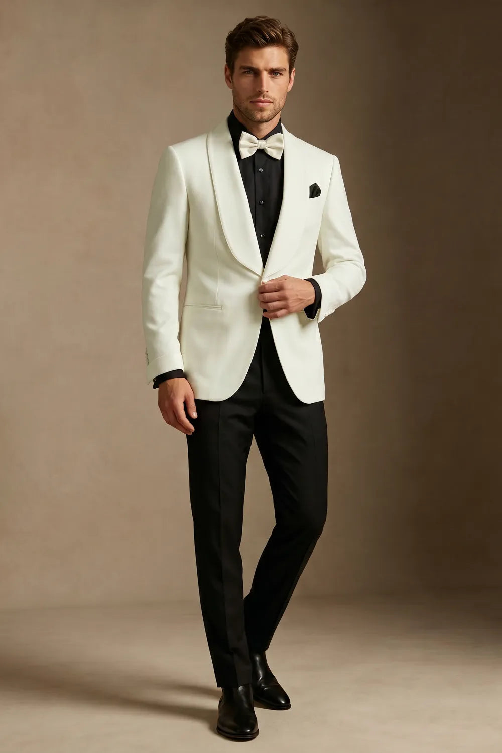 Men's White Shawl Lapel Slim Fit 2-Piece Tuxedo Suit