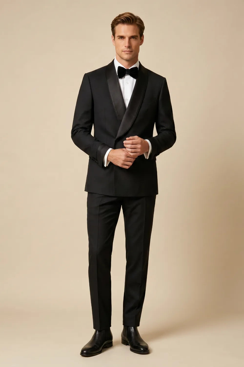 Men's Black Double Breasted Shawl Lapel 2-Piece Tuxedo