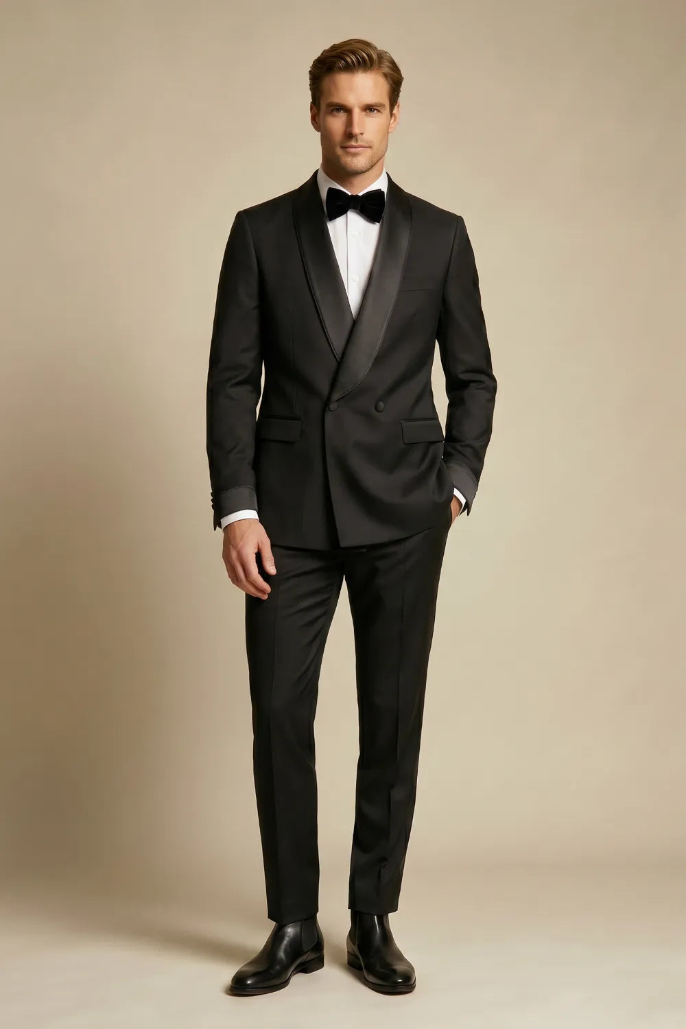 Men's Black Double Breasted Shawl Lapel 2-Piece Tuxedo