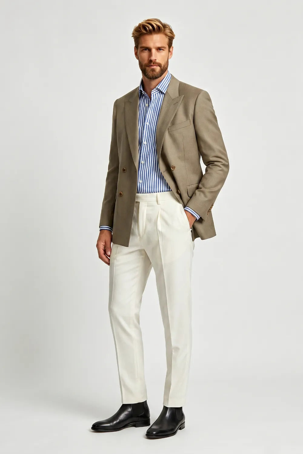 Men's Double-Breasted Summer 2 Piece Suit