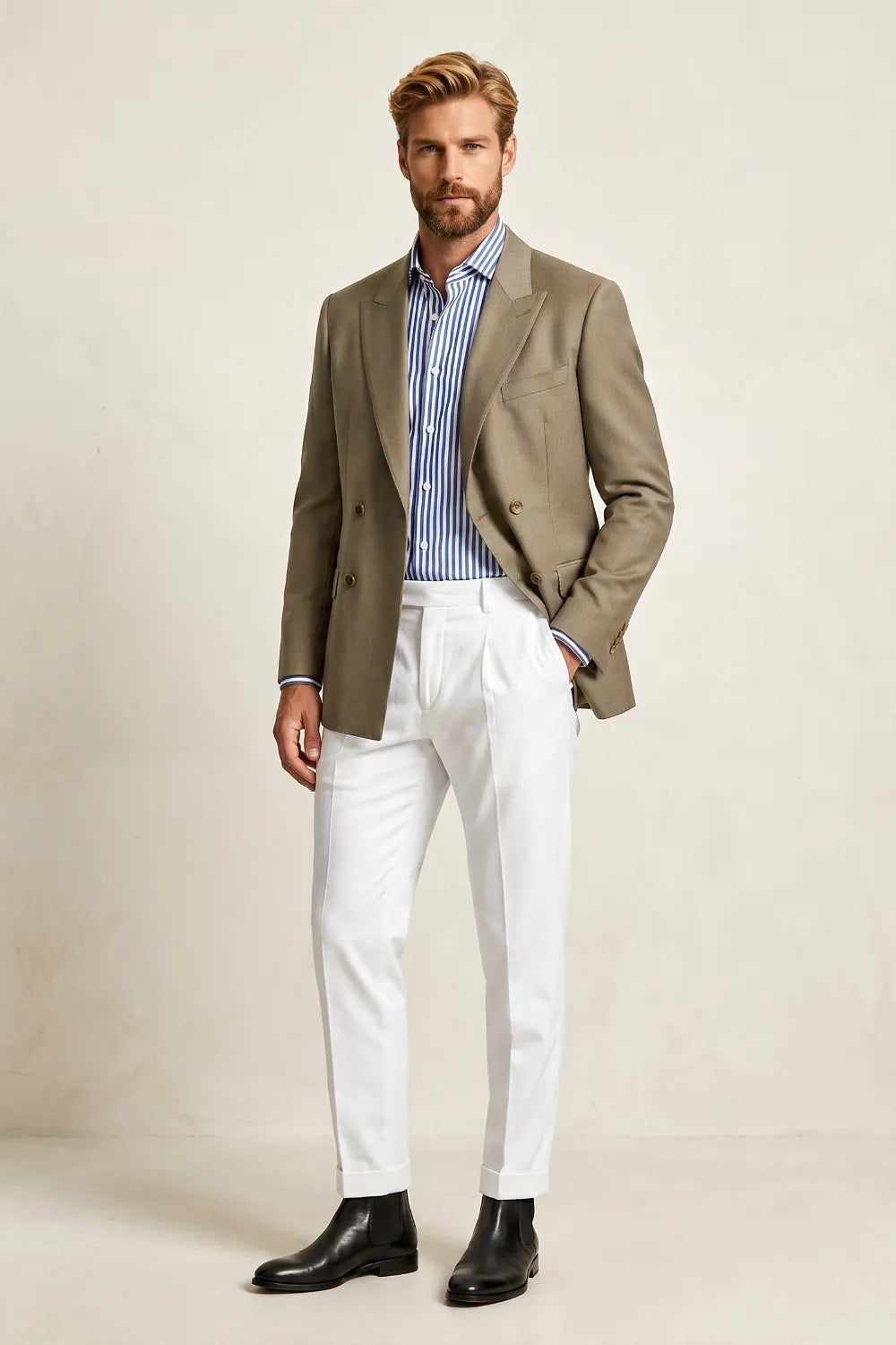 Men's Double-Breasted Summer 2 Piece Suit