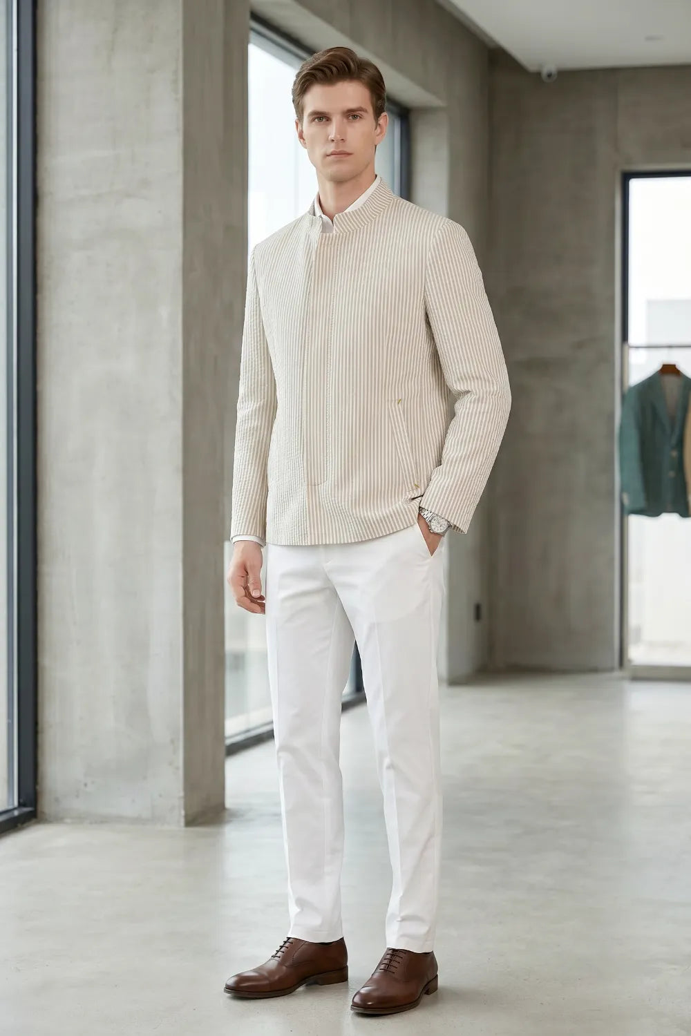 Men's Slim Fit Seersucker 2 Piece Suit