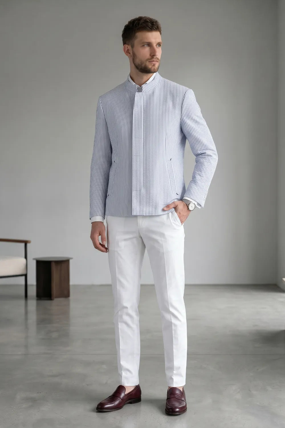 Men's Slim Fit Seersucker 2 Piece Suit