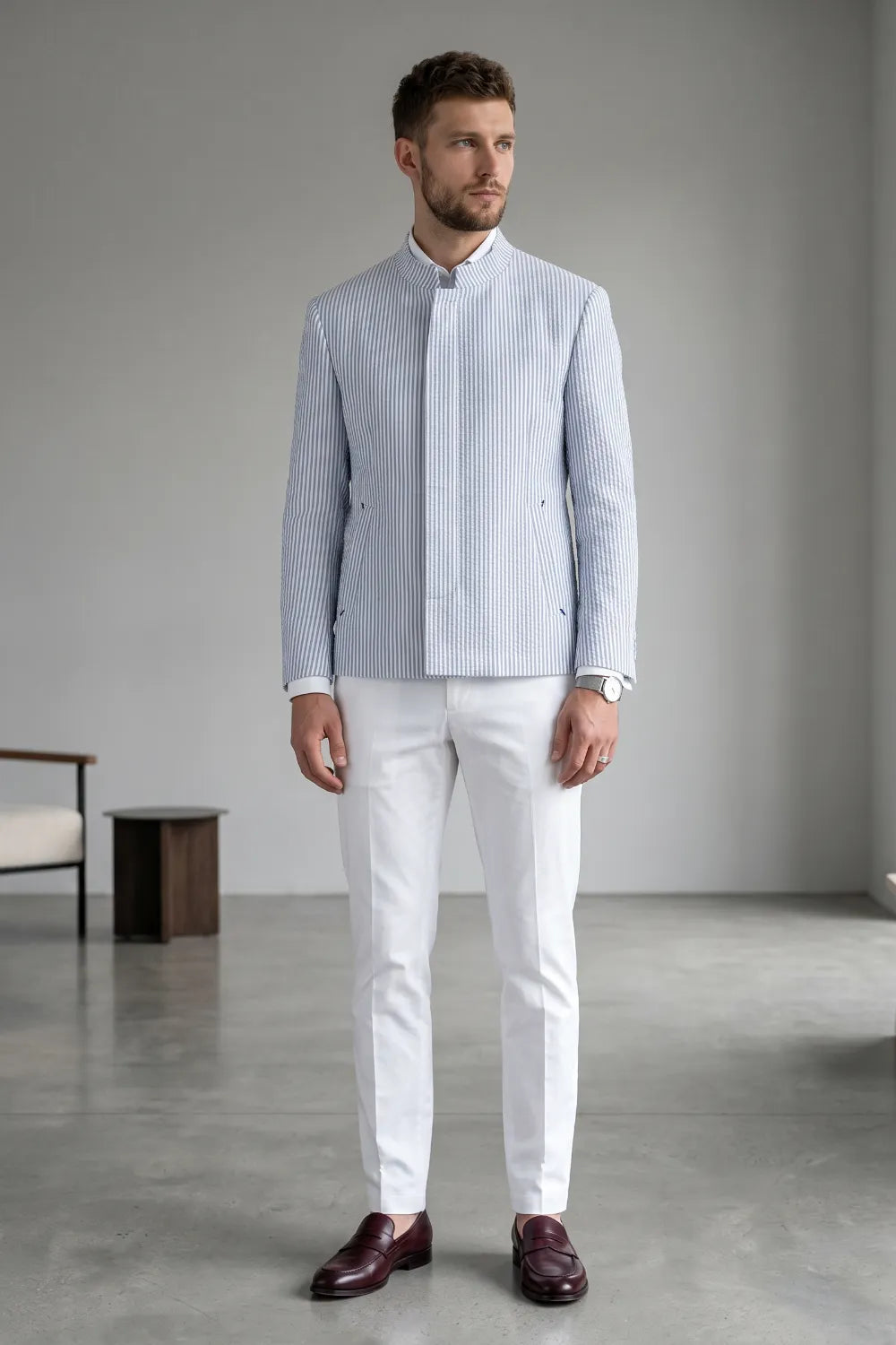 Men's Slim Fit Seersucker 2 Piece Suit